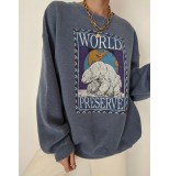 Polar bear print loose round neck T-shirt  HF0108-04-04
